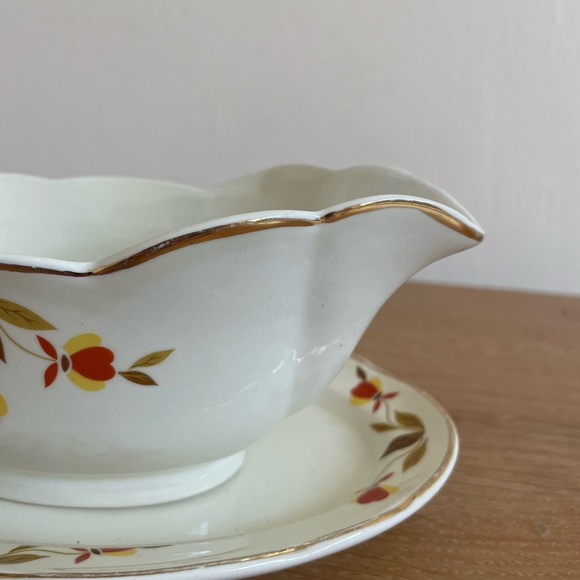 Jewel Tea Autumn Leaf Gravy Boat & Plate